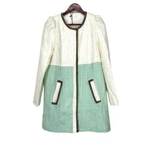 Soieblu White Mint Gold Fleck Zip Up Tweed Wool Blend Spring Jacket Tunic Blazer